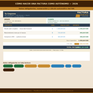 Factura autónomo España — datos obligatorios y cálculo IVA automático
